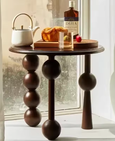 Luxe Franse Salontafel Rond – Massief Walnoothout – Vintage Opbergtafel – Lichte Houten Tafel – Nachtkastje of Bijzettafel – Woonkamer Accent