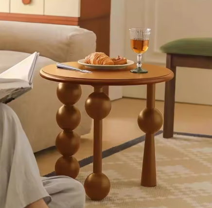 Luxe Franse Salontafel Rond – Massief Walnoothout – Vintage Opbergtafel – Lichte Houten Tafel – Nachtkastje of Bijzettafel – Woonkamer Accent