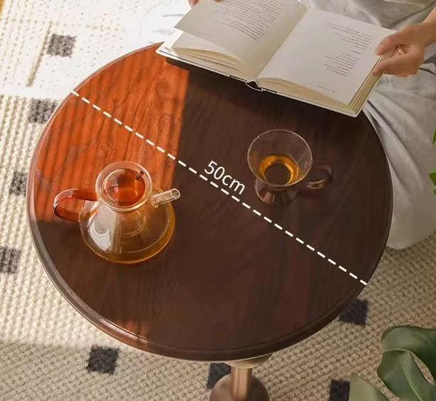 Luxe Franse Salontafel Rond – Massief Walnoothout – Vintage Opbergtafel – Lichte Houten Tafel – Nachtkastje of Bijzettafel – Woonkamer Accent