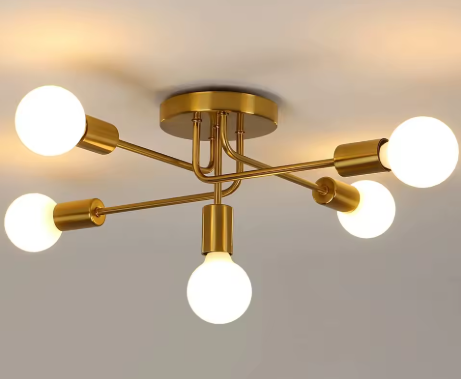 Gouden Industriële Plafondlamp – 5-lichts Retro Design met Verstelbare Armen
