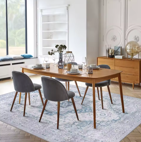 Vintage Oosters Tapijt 240x340cm – Lichtblauw & Wit – Klassiek Design voor Woonkamer of Slaapkamer