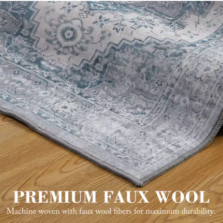 Vintage Oosters Tapijt 240x340cm – Lichtblauw & Wit – Klassiek Design voor Woonkamer of Slaapkamer