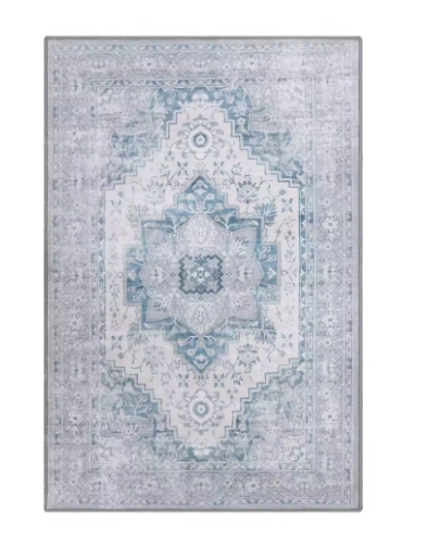 Vintage Oosters Tapijt 240x340cm – Lichtblauw & Wit – Klassiek Design voor Woonkamer of Slaapkamer