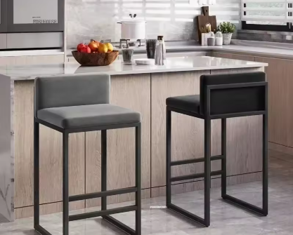 Modern Velvet Bar Stool – Minimalist Kitchen & Reception Chair with Colored Frame