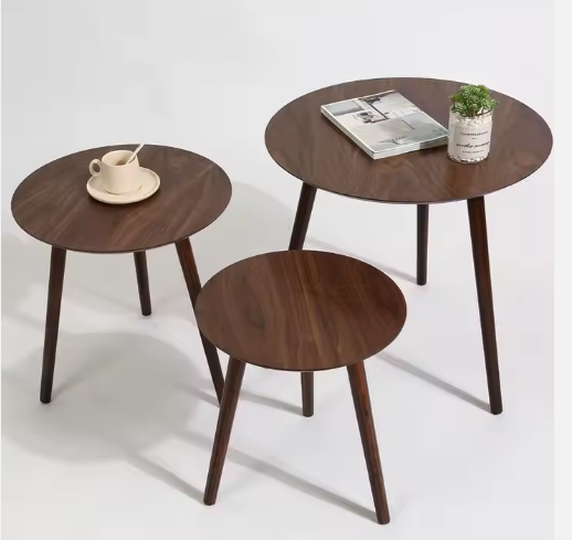 Ronde Grenen Houten Bijzettafel – Scandinavisch Design – Donkerbruin – Minimalistische Salontafel