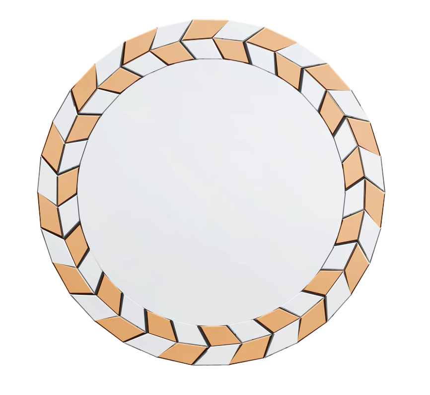 Art-deco Ronde Wandspiegel – 60 cm – Zilver & Tawny Design met 3D-Effect – Luxe Muurdecoratie