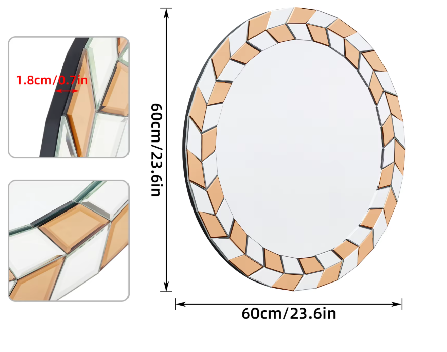 Art-deco Ronde Wandspiegel – 60 cm – Zilver & Tawny Design met 3D-Effect – Luxe Muurdecoratie