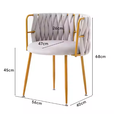 Set of 2 Luxury Designer Chairs – Gold Frame with Braided Velvet Backrest | Modern Dining or Lounge Chairs