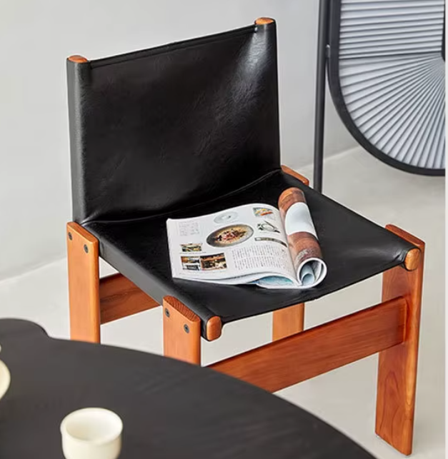 Japanese Retro Dining Chair in Solid Wood with Oil Wax Leather – Designer Monk Chair