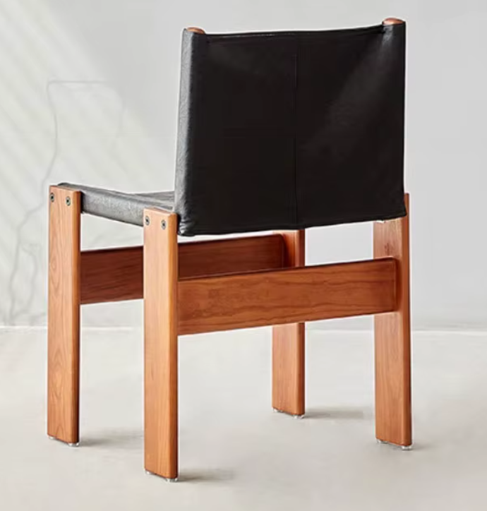 Japanese Retro Dining Chair in Solid Wood with Oil Wax Leather – Designer Monk Chair