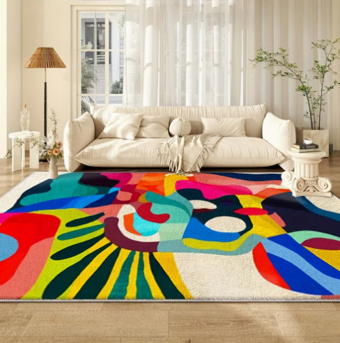 Kleurrijk Luxe Fluwelen Vloerkleed – Abstract Design – 850 g/m² – Frans Romantisch Rococo – Zacht & Comfortabel – vanaf 100x160cm