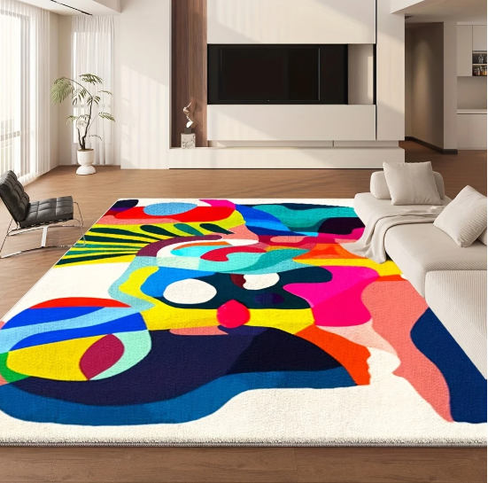 Kleurrijk Luxe Fluwelen Vloerkleed – Abstract Design – 850 g/m² – Frans Romantisch Rococo – Zacht & Comfortabel – vanaf 100x160cm