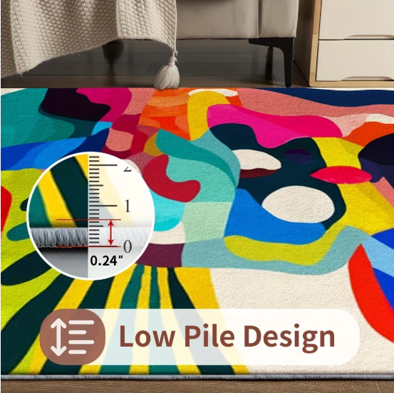 Kleurrijk Luxe Fluwelen Vloerkleed – Abstract Design – 850 g/m² – Frans Romantisch Rococo – Zacht & Comfortabel – vanaf 100x160cm