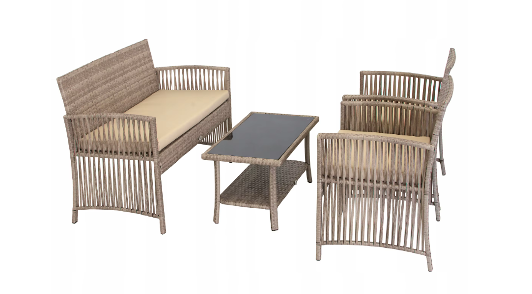Luxe 4-delige Loungeset van Rotan – Tuinmeubelset met Tafel, Bank en Stoelen – Weerbestendig & Comfortabel