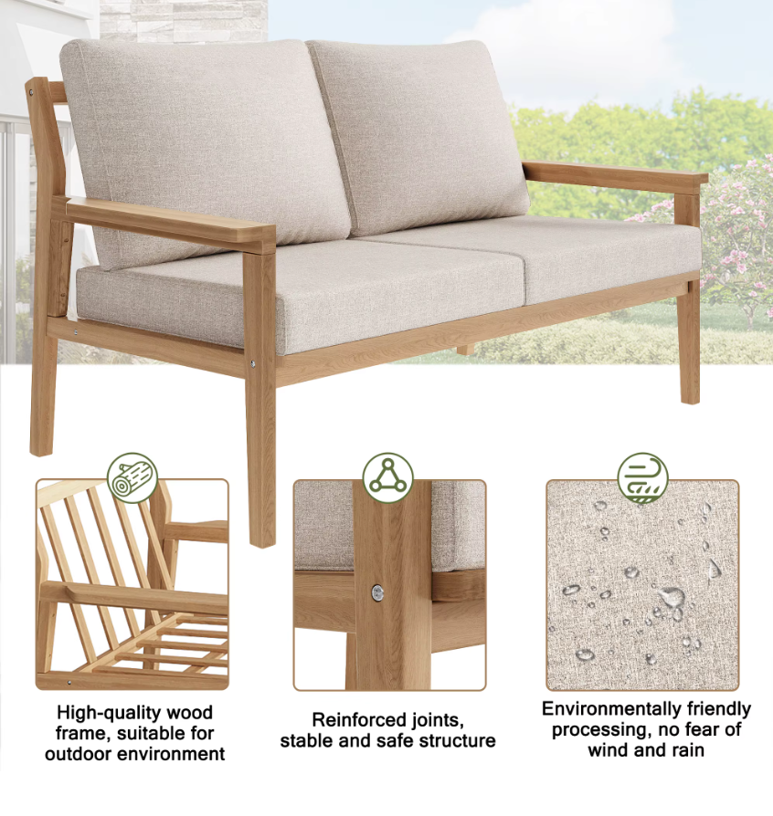 4-delige Massief Houten Loungeset – Luxe Tuinmeubelen met Kussens en Tafel – Duurzaam & Stijlvol voor Buiten