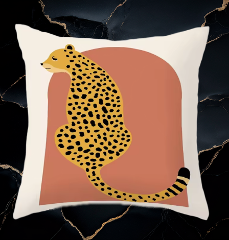 Luxe Azure Panther sierkussen – grafisch ontwerp van een luipaard in moderne stijl, voor een speelse en verfijnde toevoeging aan je interieur.