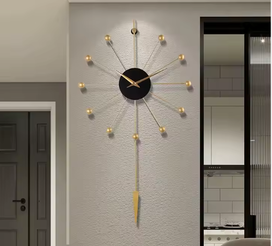 Design Wandklok Goud-Zwart – Luxe Metalen Klok 53x96,9 cm voor Moderne Interieurs
