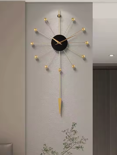 Design Wandklok Goud-Zwart – Luxe Metalen Klok 53x96,9 cm voor Moderne Interieurs