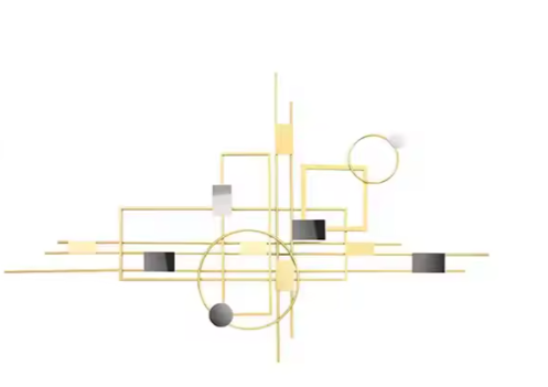FUDA Abstracte 3D Metalen Wanddecoratie – Gouden Geometrie wanddecoratie 144 × 74 × 6 cm
