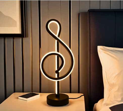 Sfeervolle LED Nachtlamp in Solsleutel Vorm – Muzikale Tafellamp voor Slaapkamer of Woonkamer – Dimbaar en Decoratief