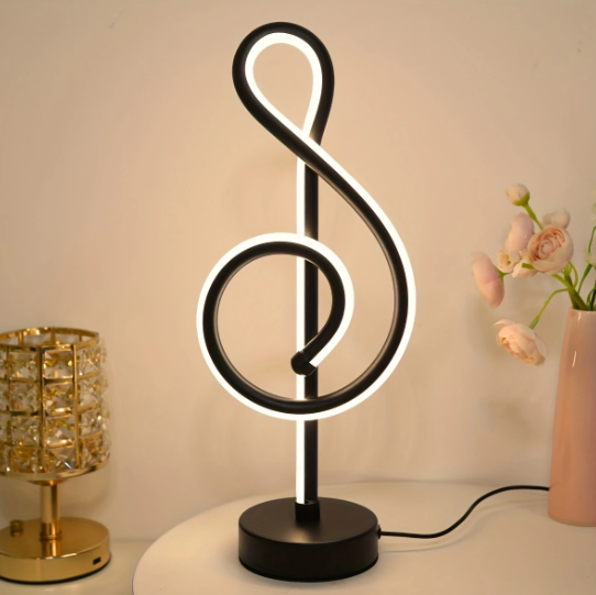 Sfeervolle LED Nachtlamp in Solsleutel Vorm – Muzikale Tafellamp voor Slaapkamer of Woonkamer – Dimbaar en Decoratief