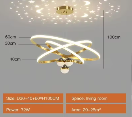 Nordic LED Kroonluchter met Sterrenhemelprojectie – Luxe Design voor Woonkamer en Keuken