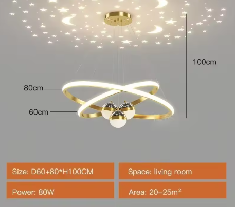 Nordic LED Kroonluchter met Sterrenhemelprojectie – Luxe Design voor Woonkamer en Keuken