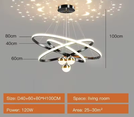 Nordic LED Kroonluchter met Sterrenhemelprojectie – Luxe Design voor Woonkamer en Keuken