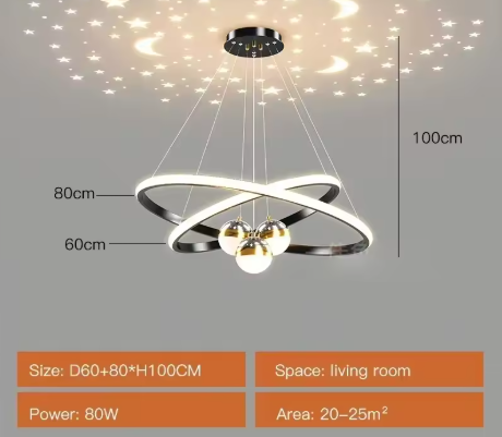 Nordic LED Kroonluchter met Sterrenhemelprojectie – Luxe Design voor Woonkamer en Keuken