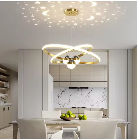 Nordic LED Kroonluchter met Sterrenhemelprojectie – Luxe Design voor Woonkamer en Keuken