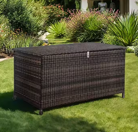 Duurzame Rieten Opbergbox voor Buiten – 120L Waterdicht & Opvouwbaar – PE Rotan, Weerbestendig & Milieuvriendelijk