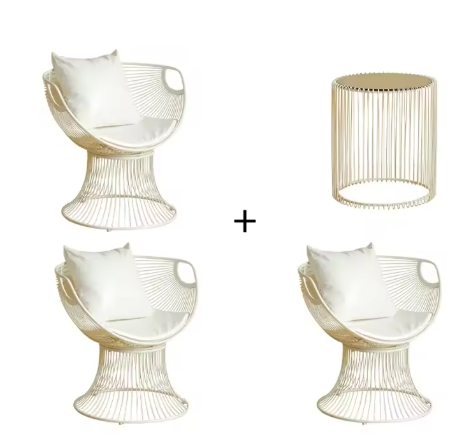 Italiaanse Design Draadstoel in Witte Metaal met Kussen – Moderne Lounge Chair voor buiten