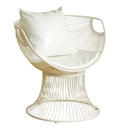 Italiaanse Design Draadstoel in Witte Metaal met Kussen – Moderne Lounge Chair voor buiten