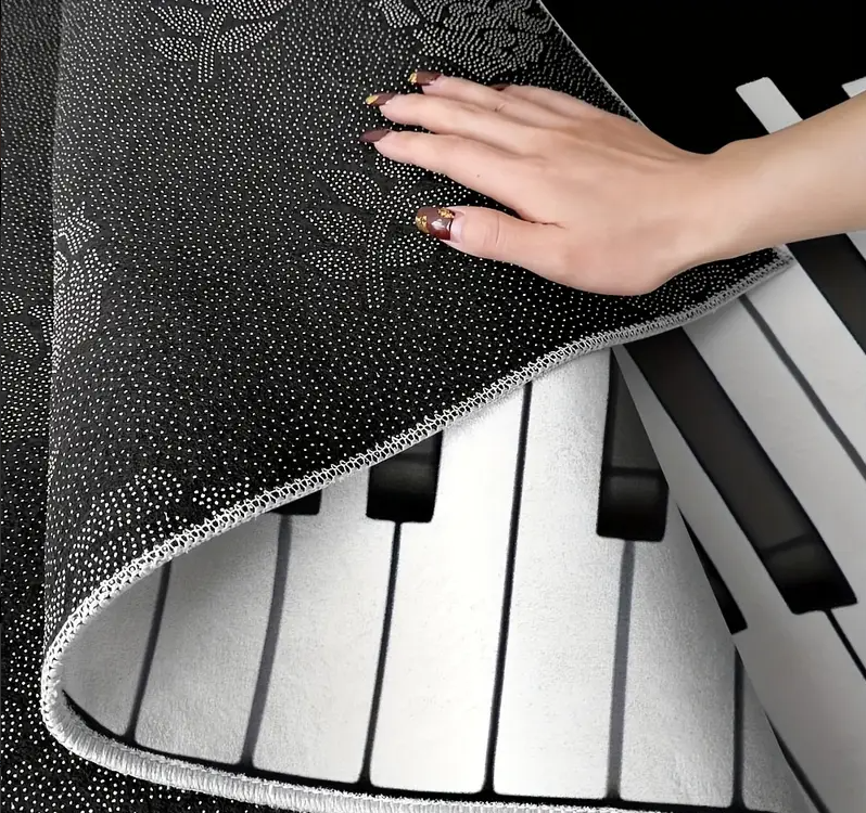 Tapis design piano - 850 g/m², lavable, motif piano géométrique moderne noir et blanc, ultra doux à poils ras avec envers antidérapant - Un accroche-regard exclusif pour le salon, la chambre et le bureau
