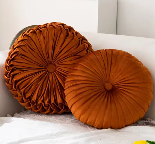 Ronde Pompoenkussens set 35x35x10 en 41x41x13 cm – Decoratief Taillekussen | Zacht Wielkussen voor Bank, Futon & Woonkamerdecoratie