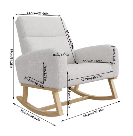 Anajqaqia Schommelstoel – Gestoffeerde Fauteuil met Opbergvakken – Lamswol, Lichtgrijs