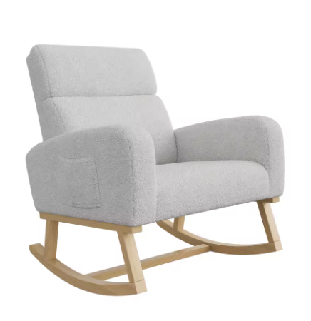 Anajqaqia Schommelstoel – Gestoffeerde Fauteuil met Opbergvakken – Lamswol, Lichtgrijs