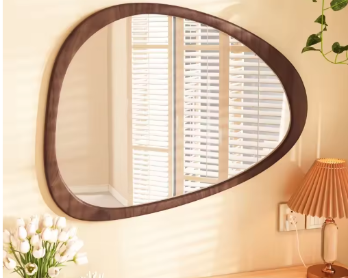 Houten Mid-Century Wandspiegel – Trendy Onregelmatige Make-upspiegel
