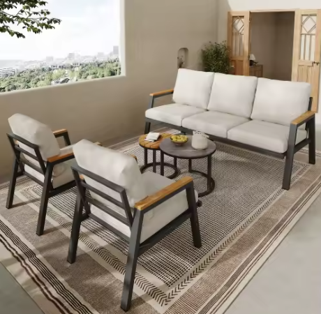 Industriële Outdoor Loungeset| Duurzaam Metaal & Houtdesign