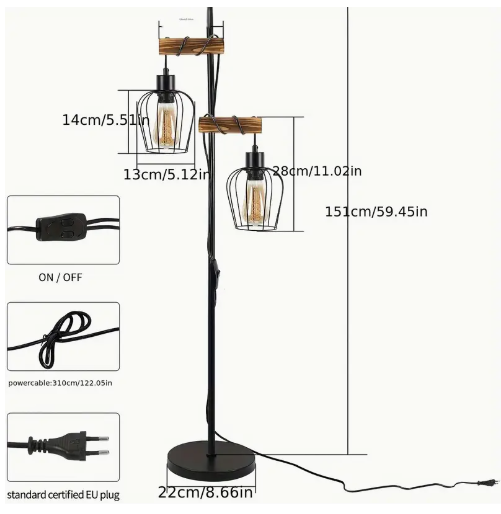 Industriële vloerlamp met houten accent