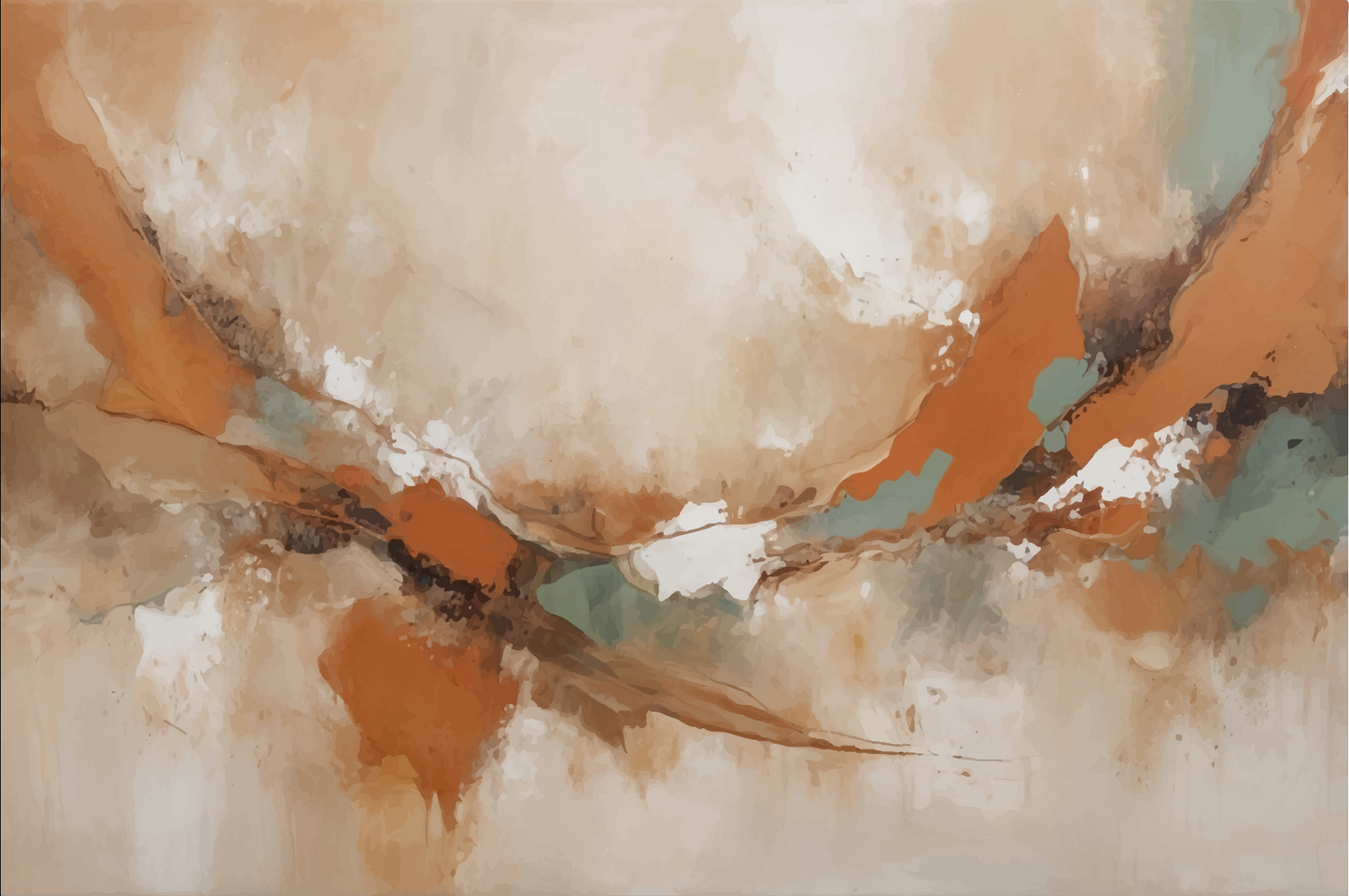 Luxe abstract schilderij in warme aardetinten – modern canvas kunstwerk met bruin, terracotta en oker, opgehangen in een stijlvol interieur.