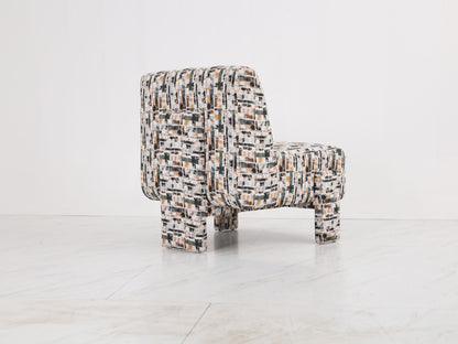 Moderne Retro Lounge Chair – Stoffen Fauteuil met Abstract Patroon 76x86x86