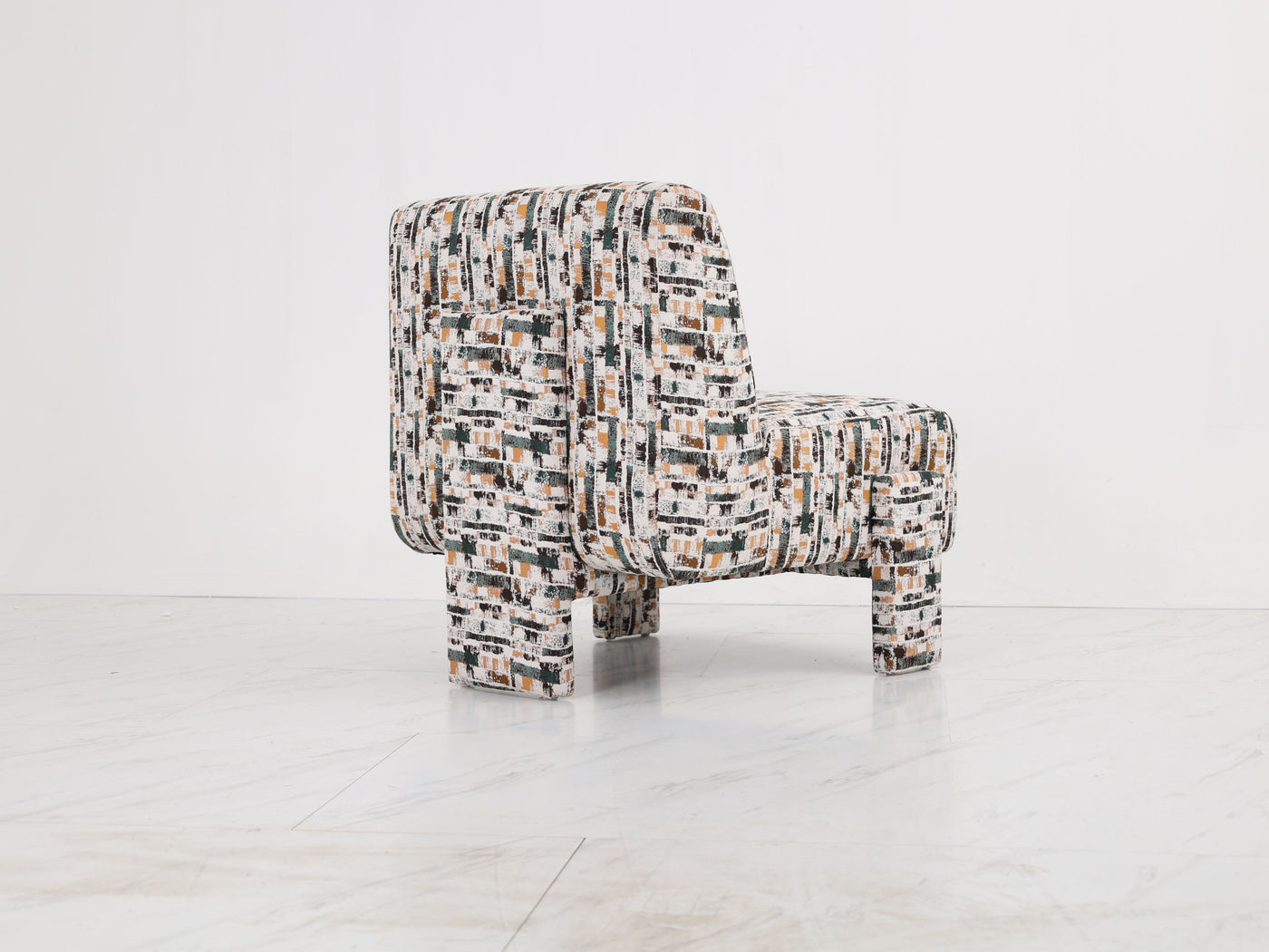 Moderne Retro Lounge Chair – Stoffen Fauteuil met Abstract Patroon 76x86x86