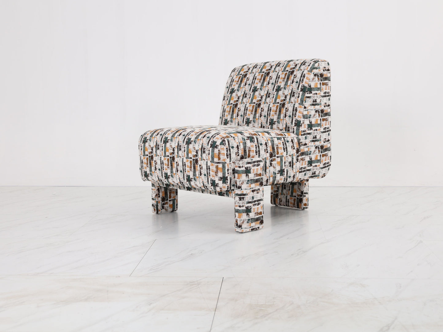 Moderne Retro Lounge Chair – Stoffen Fauteuil met Abstract Patroon 76x86x86