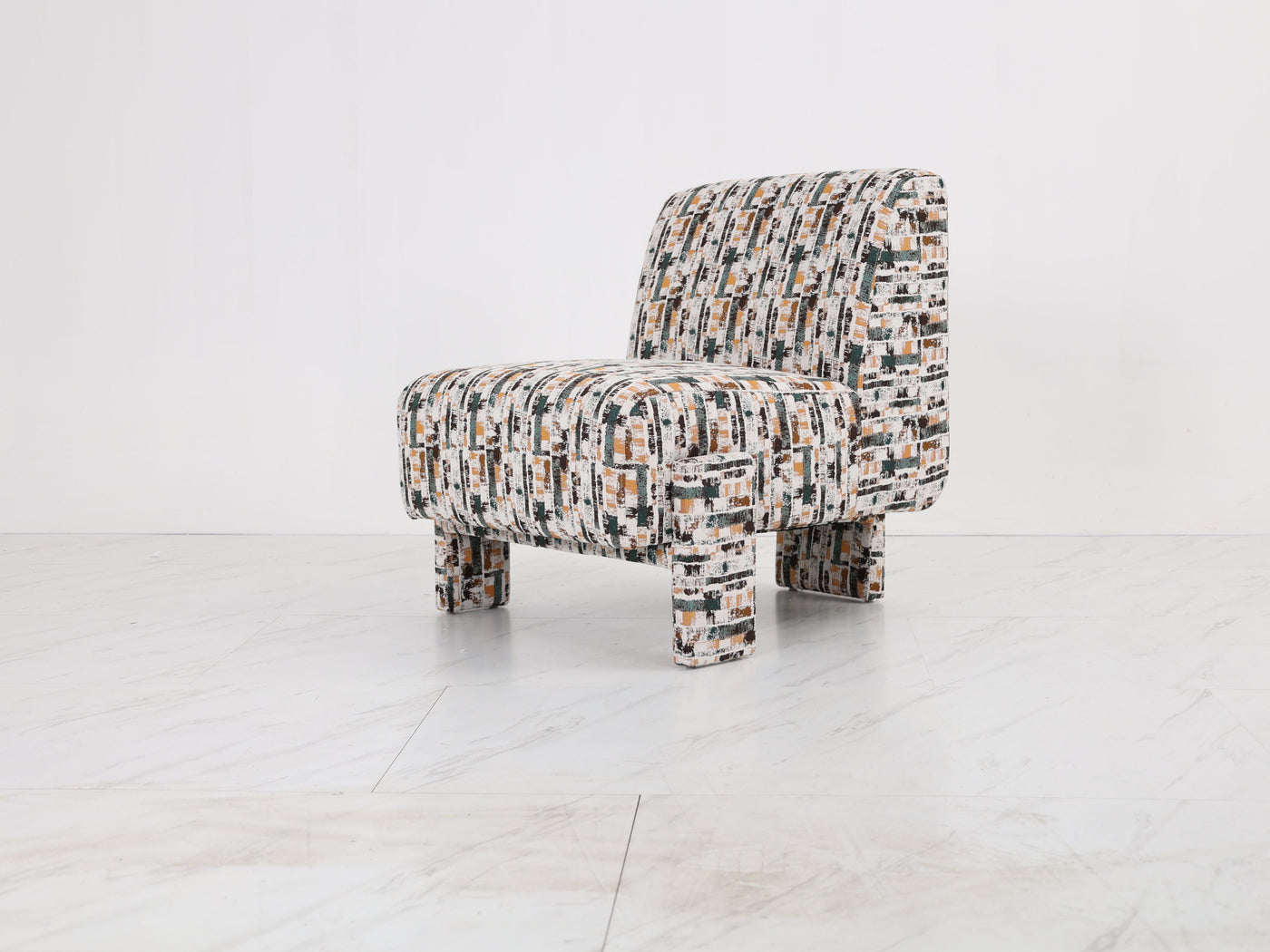 Moderne Retro Lounge Chair – Stoffen Fauteuil met Abstract Patroon 76x86x86