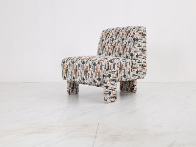 Moderne Retro Lounge Chair – Stoffen Fauteuil met Abstract Patroon 76x86x86