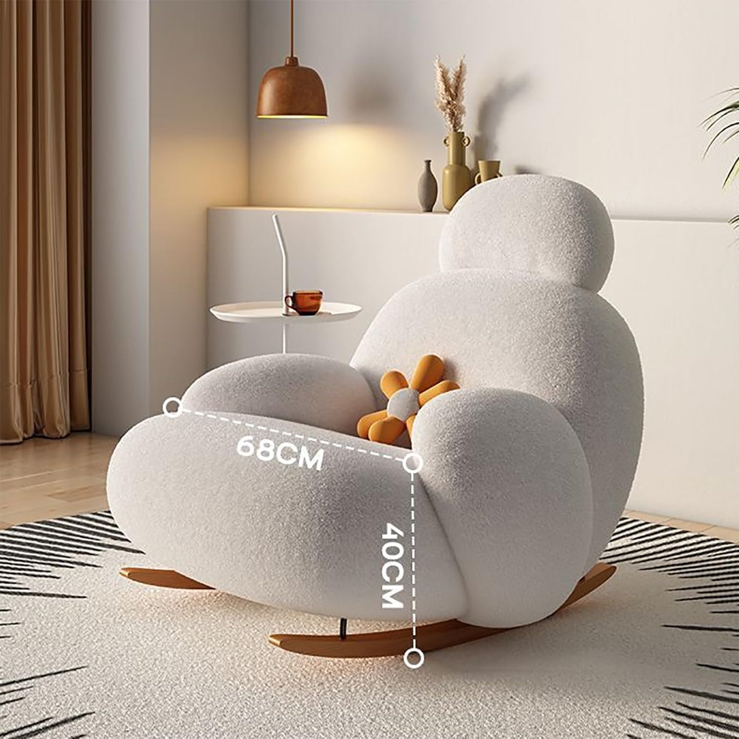 Stijlvolle schommelstoel met ergonomisch ontwerp, zachte armleuningen en rugleuning voor optimaal comfort en ondersteuning.