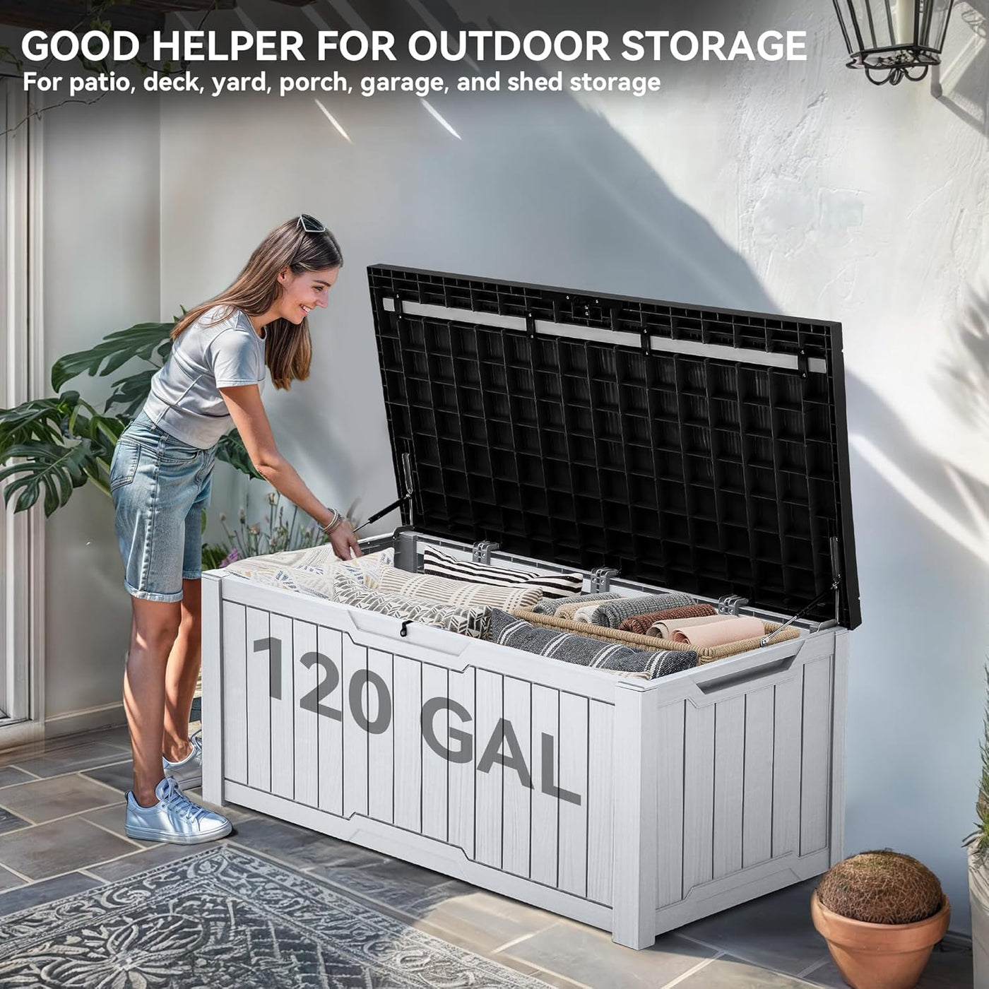Premium Tuinopbergbox – 454L | Wit-Grijs