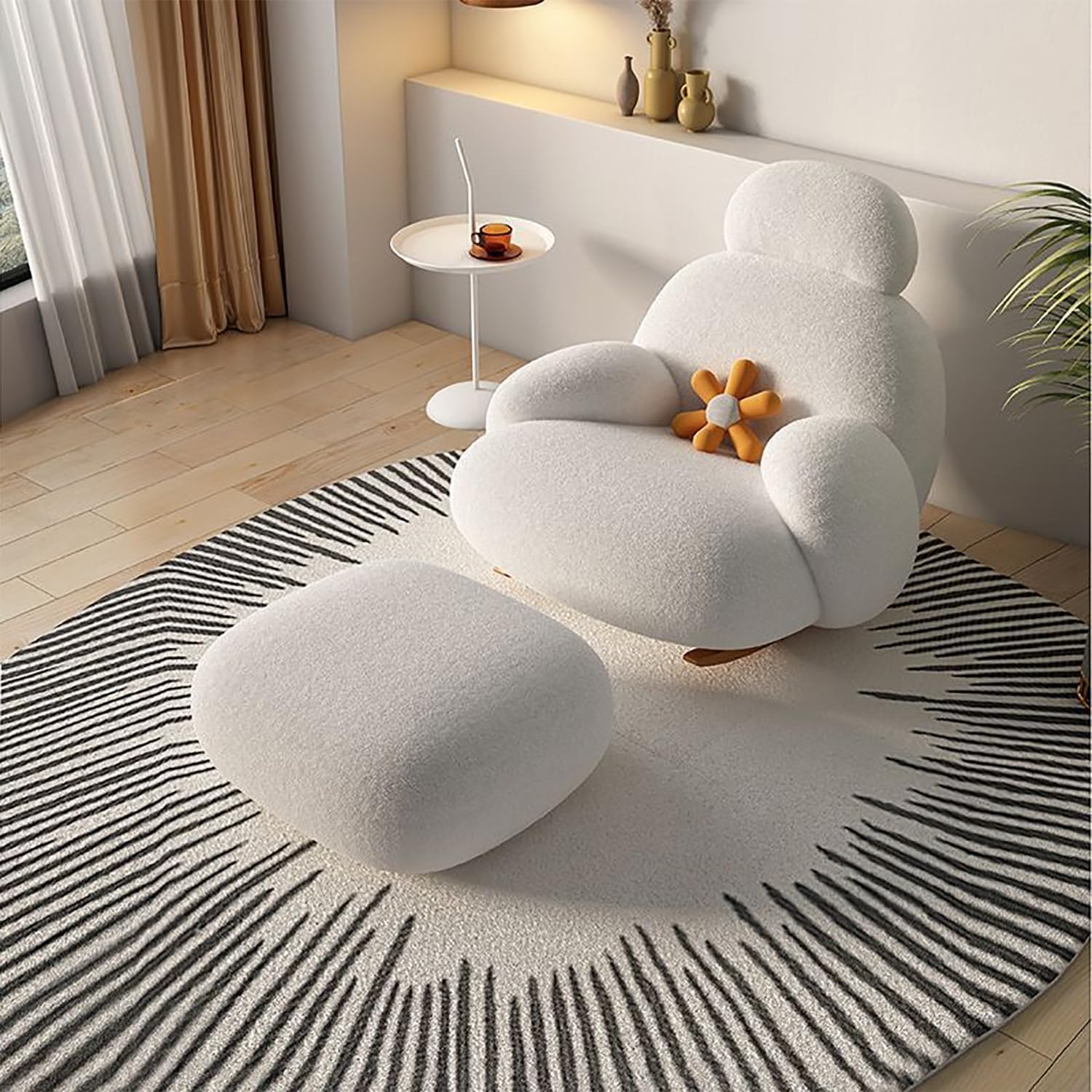 Schommelstoel met hoogwaardig schuim en ademende stof, ontworpen voor langdurig comfort en een elegante uitstraling in moderne interieurs.