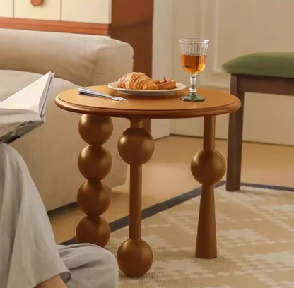 Luxe Franse Salontafel Rond – Massief Walnoothout – Vintage Opbergtafel – Lichte Houten Tafel – Nachtkastje of Bijzettafel – Woonkamer Accent